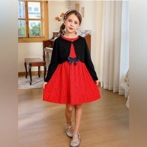 Bonny Billy Girls Long Sleeve Midi Lace Party Kids Dress size 5/6 Navy Blue Bow